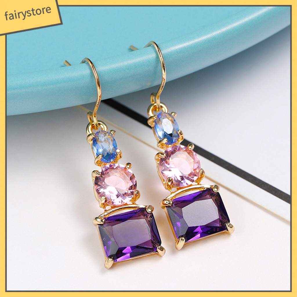 1 Đôi Bông Tai Dạng Móc Bằng Đồng Thân Thiện Với Da Mặt Đính Pha Lê Giả Cỡ Lớn Cho Nữ