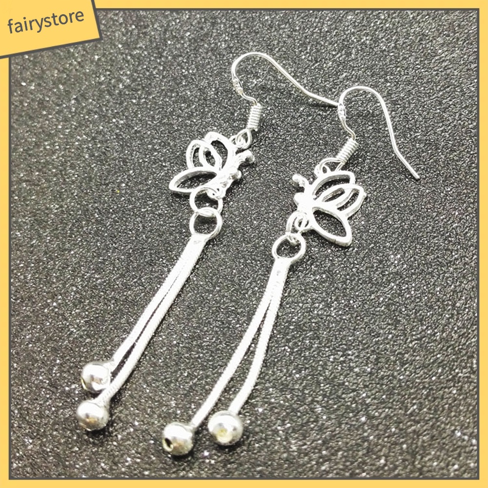 Bông Tai Dáng Dài Hình Bướm Rỗng Phối Tua Rua Thời Trang Dự Tiệc Cho Nữ