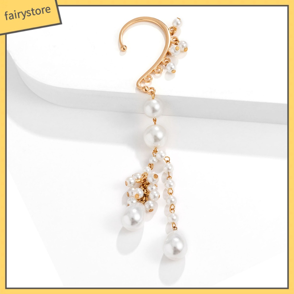 1 Khuyên Kẹp Vành Tai Dáng Dài Đính Ngọc Trai Nhân Tạo Thời Trang