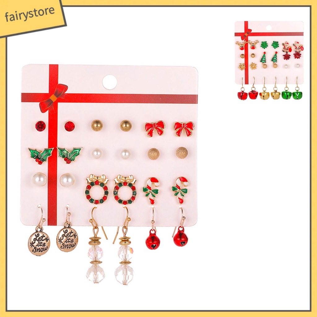 [FRO] 12 Đôi Bông Tai Hình Chuông Giáng Sinh Nhiều Màu Sắc Tinh Tế Cho Năm Mới