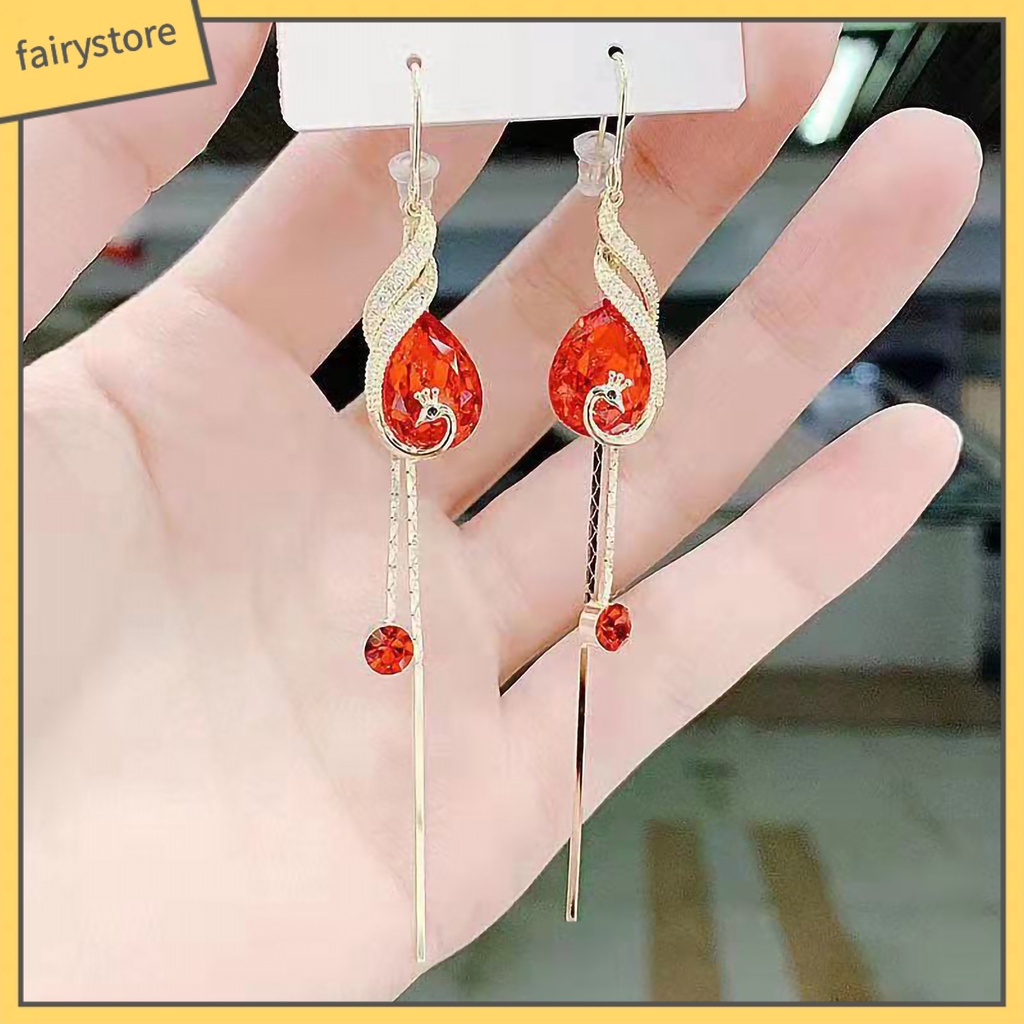 1 Đôi Bông Tai Hình Chim Công Lấp Lánh Tinh Tế Thời Trang