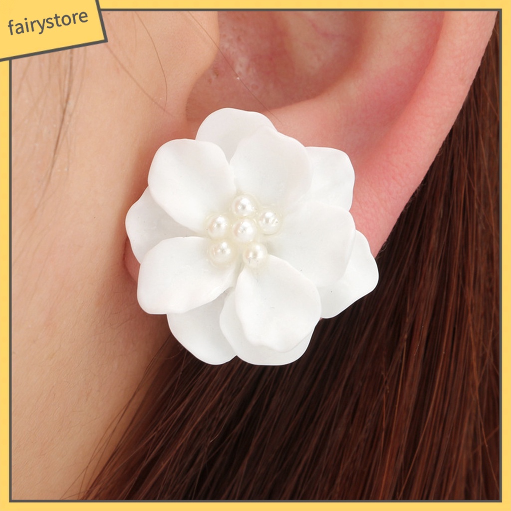 [FRO] 1 Đôi Bông Tai Đinh Tán Chống Dị Ứng Hình Hoa Đính Ngọc Trai Nhân Tạo Tinh Tế