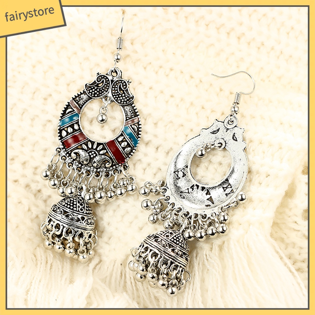 Bông Tai Dáng Dài Đính Chuông Và Tua Rua Phong Cách Cổ Điển Thời Trang Dự Tiệc Cho Nữ