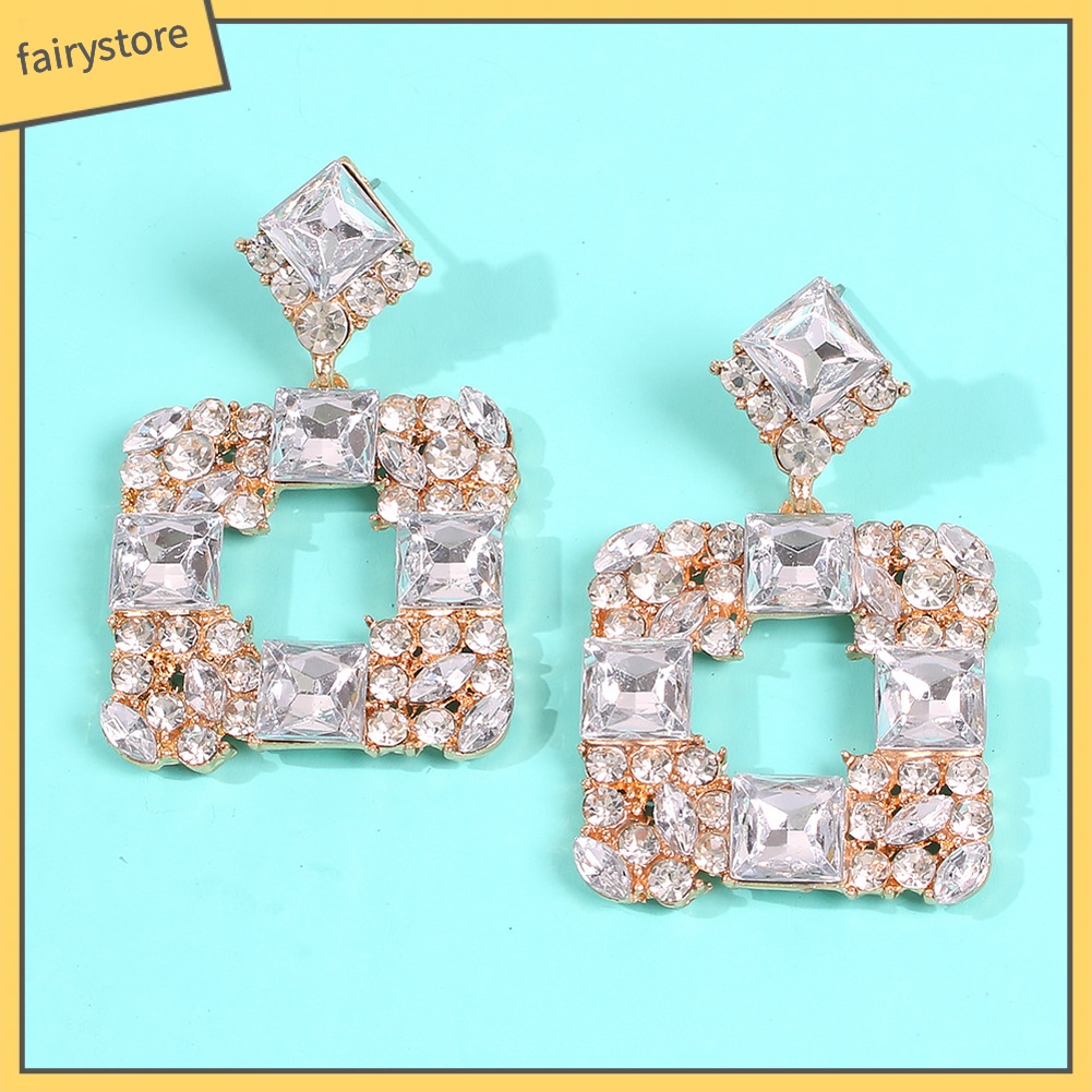 Bông Tai Hình Vuông Đính Đá Nhiều Màu Thời Trang Dành Cho Nữ