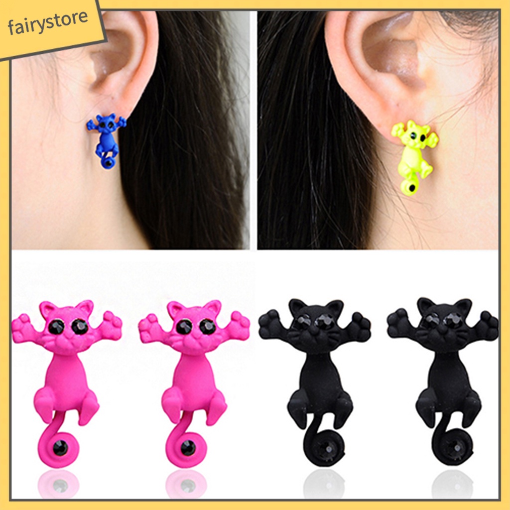 Bông Tai Hình Mèo Hoạt Hình Phong Cách Punk Dễ Thương Cho Nữ