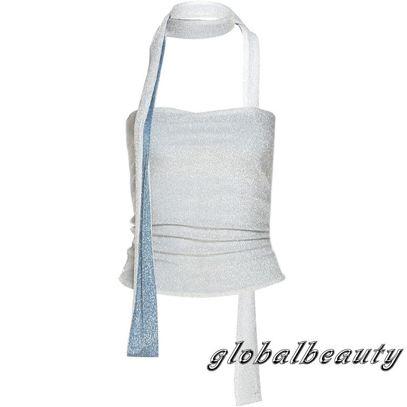 Bộ Trang Phục 2 Mảnh Gồm Áo Croptop Màu Sắc Tương Phản Và Khăn Choàng Cổ Thời Trang Mùa Hè Cho Nữ