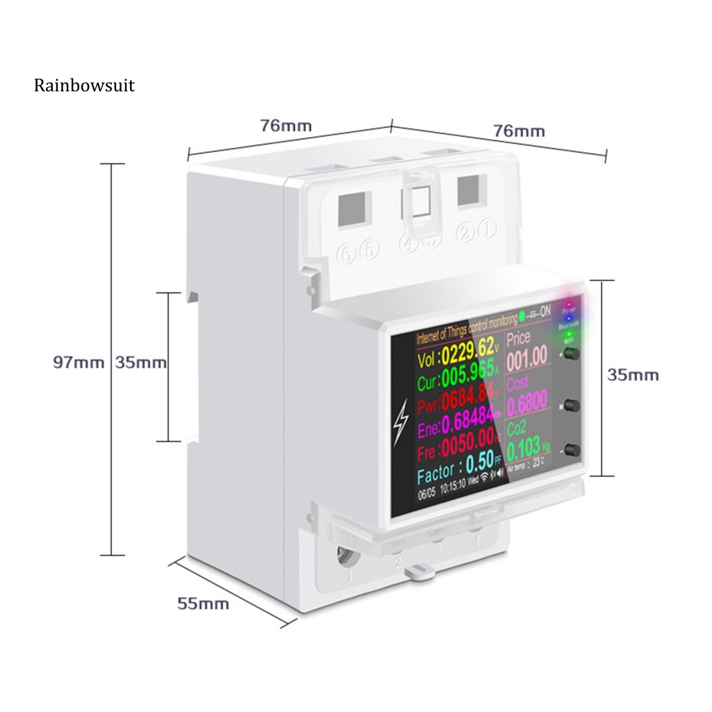 Đồng Hồ Đo Năng Lượng Điện Màn Hình LCD AC 220V 110V DIN-Rail Kết Nối WiFi Thông Minh Cho Gia Đình