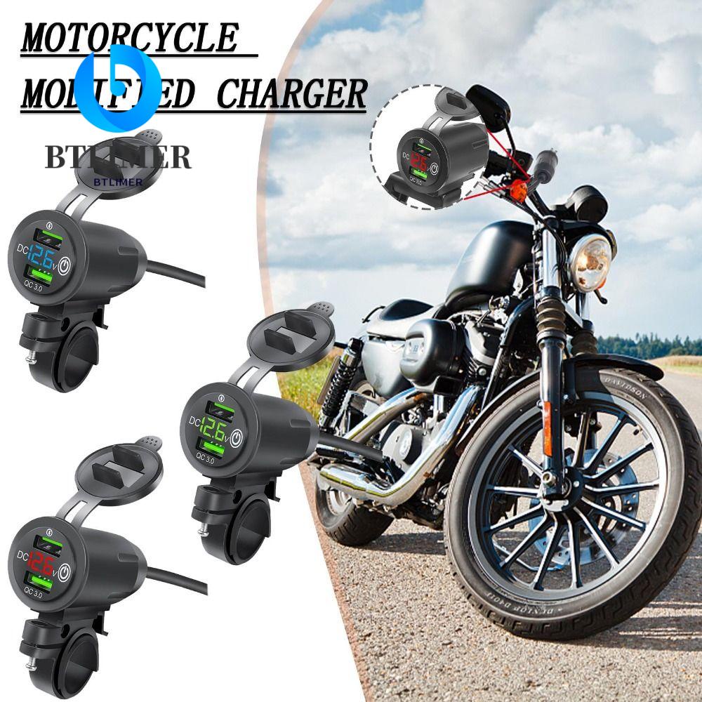 Vôn Kế Xe Máy BTLIMER Có Công Tắc Và Cổng Sạc USB Kép Cho Điện Thoại Di Động