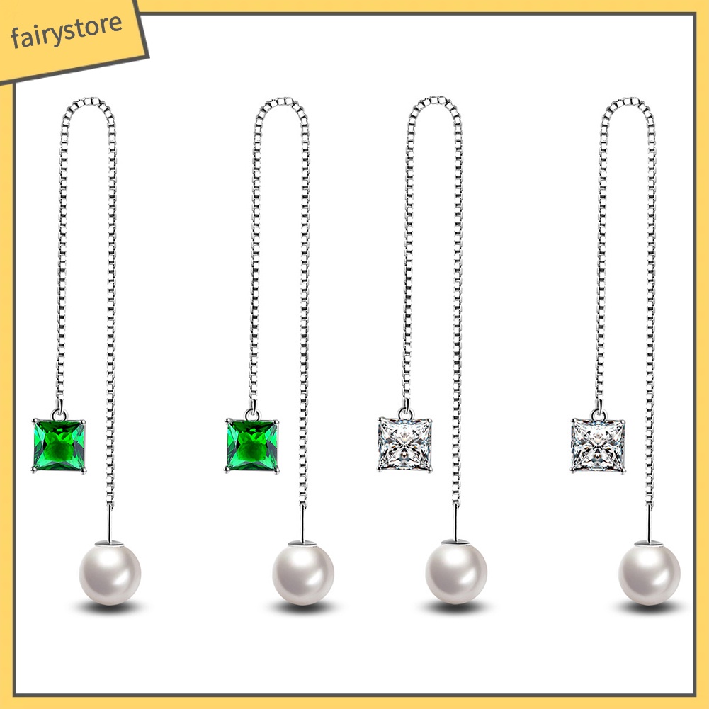 [FRO] Bông Tai Dây Xích Dài Mảnh Mạ Bạc Cho Nữ