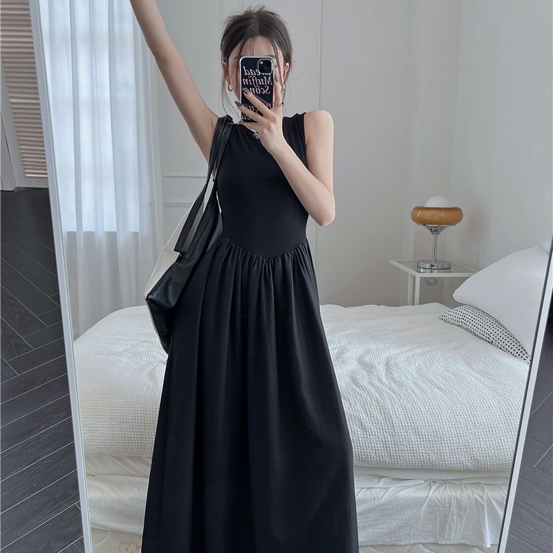 COZOK Đầm Xếp Ly Sát Nách Cổ Tròn Dáng Ôm Thời Trang Hàn Quốc