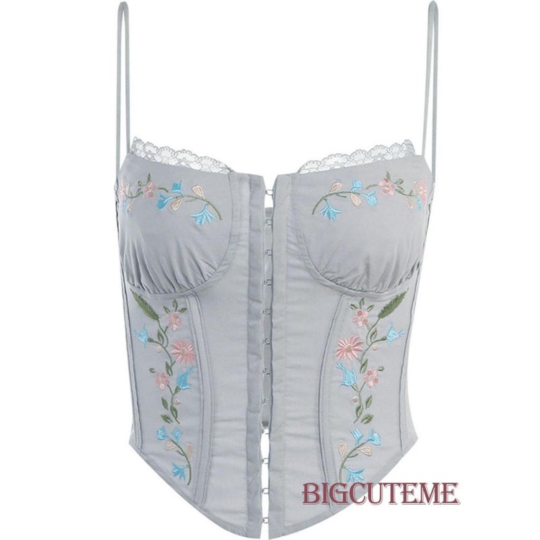 Áo Lửng Hai Dây Thêu Hoa Thời Trang Mùa Hè Cho Nữ