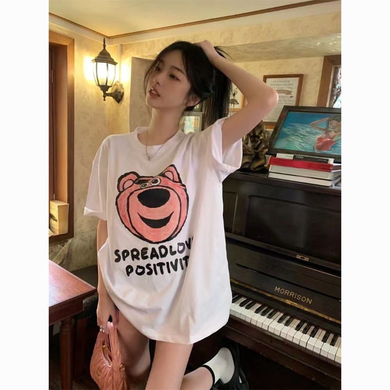 COZOK Áo Thun Ngắn Tay Dáng Rộng In Hình Thời Trang Kiểu Hàn Quốc