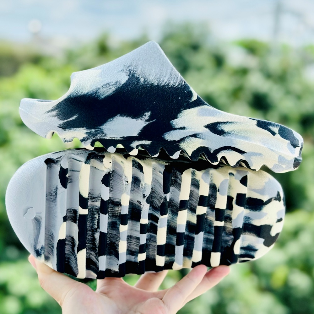 Dép đúc slide loang bảng vân nhám [Tặng hộp hãng}, đế cao 5cm hầm hố có dập logo ở gót, chuẩn size nam nữ quai ngang,đen