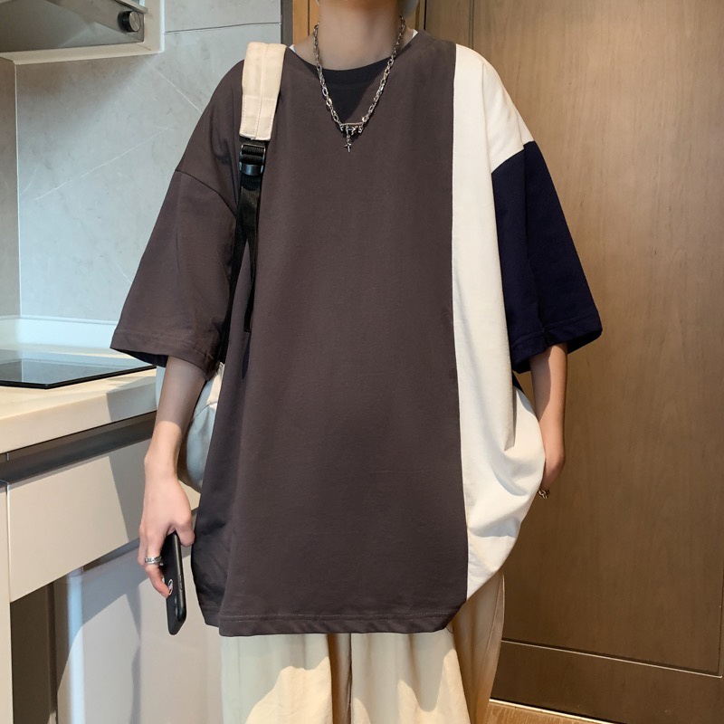 Áo Thun Cotton Tay Ngắn Màu Sắc Tương Phản Trọng Lượng Nhẹ Thời Trang Mùa Hè Cho Nam