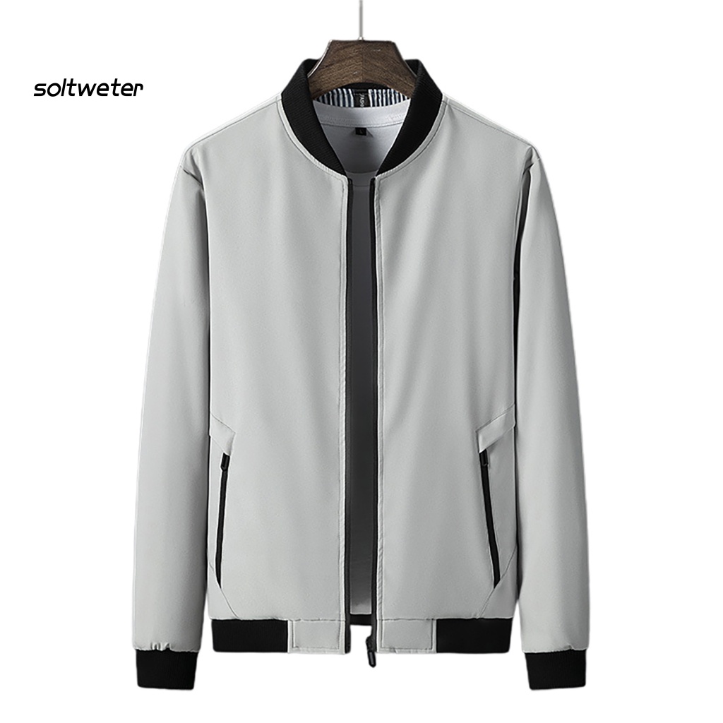 Áo Khoác Cổ Đứng Màu Trơn Dáng Rộng Có Túi Và Khóa Kéo Thời Trang Xuân Thu Cho Nam