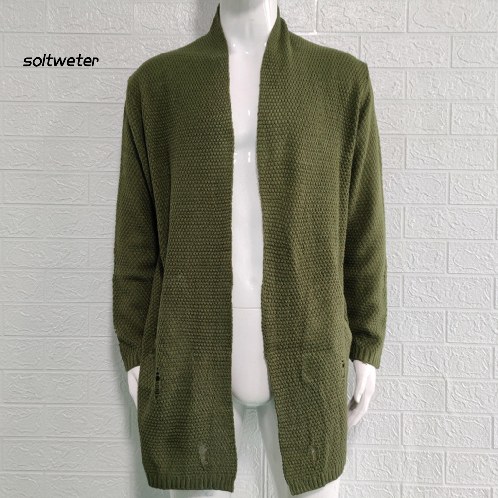 Áo Khoác Sweater Dệt Kim Tay Dài Màu Sắc Trơn Thiết Kế Rách Cá Tính Thời Trang Thu Đông Cho Nam Giới