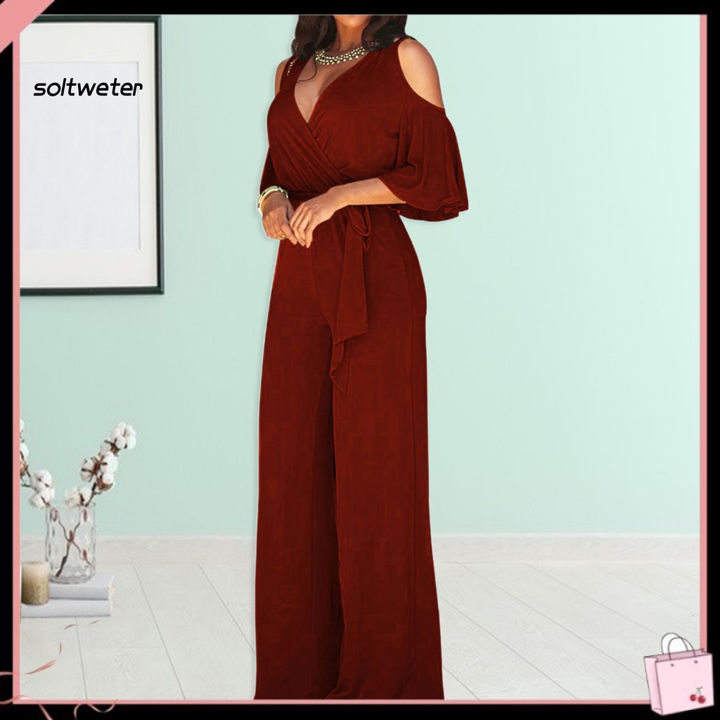 Bộ Áo Liền Quần Cổ Chữ V Khoét Sâu Màu Sắc Trơn Kèm Thắt Lưng Có Thể Tháo Rời Thời Trang Mùa Hè Cho Nữ