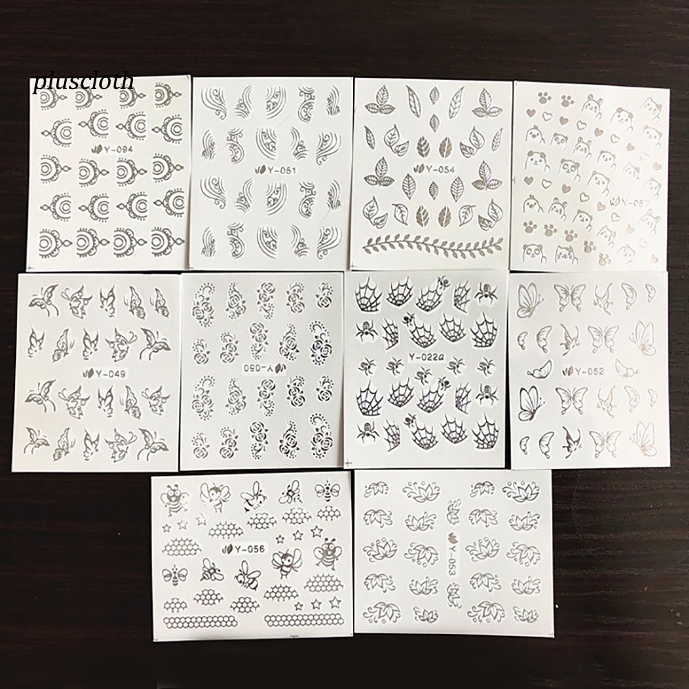 Set 30 Tấm Nhãn Dán Móng Nghệ Thuật Họa Tiết Bướm / Mèo / Nhện Màu Vàng / Bạc