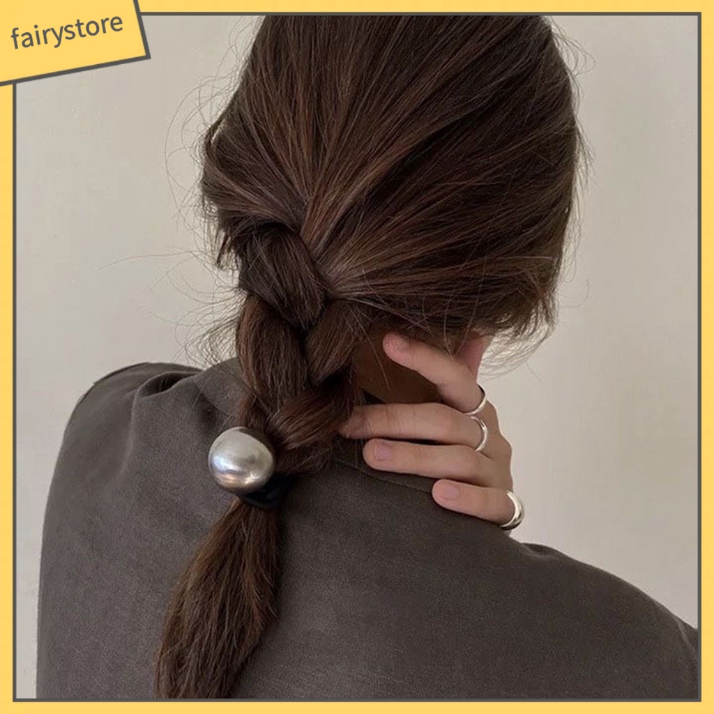 Dây Cột Tóc Đuôi Ngựa Co Giãn Đính Bóng Kim Loại Phong Cách Hàn Quốc Vintage Cho Nữ