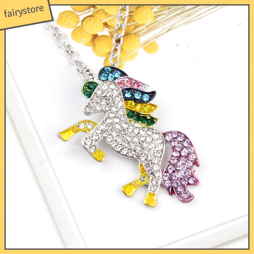 Vòng cổ Mặt Hình Ngựa Một Sừng Đính Đá Nhiều Màu Sắc Thời Trang Cho Nữ