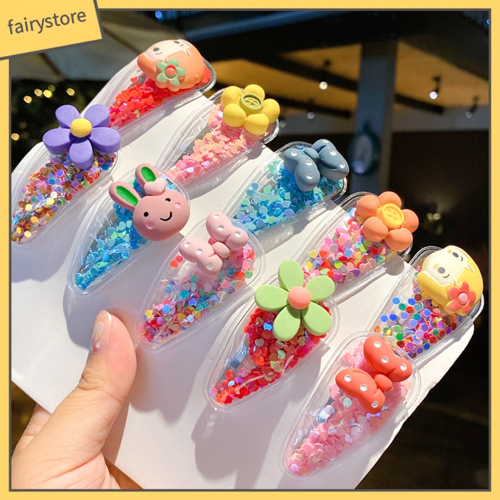 Set 5 Kẹp Tóc Trong Suốt Họa Tiết Trái Cây Phối Cát Lún Xinh Xắn Cho Bé Gái