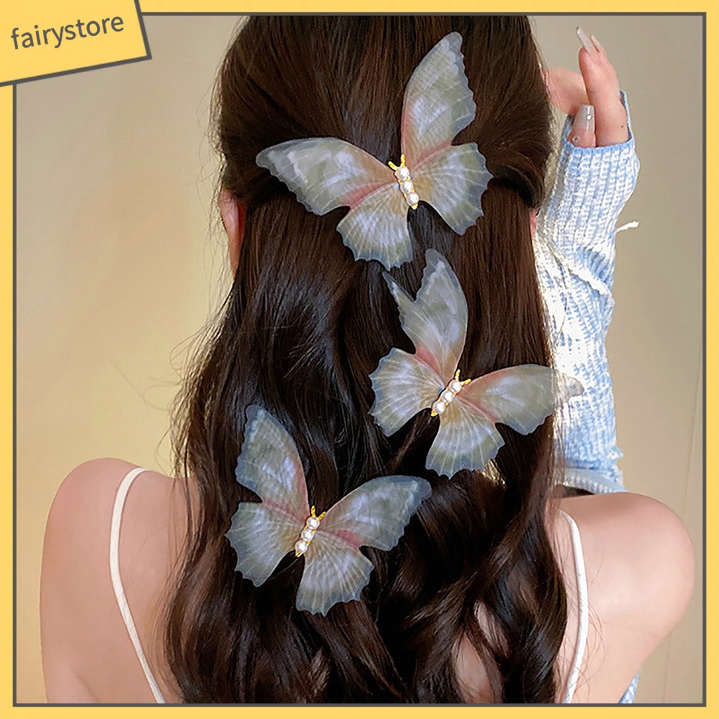 Kẹp Tóc Hình Bướm Hai Lớp Bằng Kim Loại Đính Ngọc Trai Giả Thanh Lịch Cho Nữ