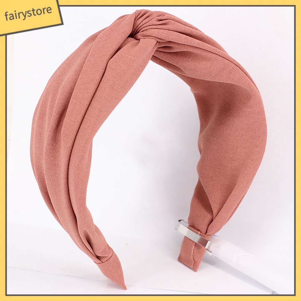 Băng Đô Cài Tóc Bản Rộng Chống Trượt Thắt Nút Màu Sắc Trơn Dành Cho Nữ