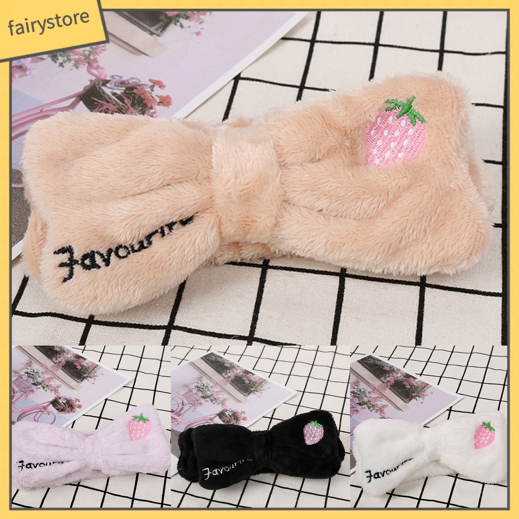 Băng Đô Cài Tóc Rửa Mặt Giữ Ấm Bản Rộng Thêu Hình Dâu Tây Phong Cách Hàn Quốc Cho Nữ