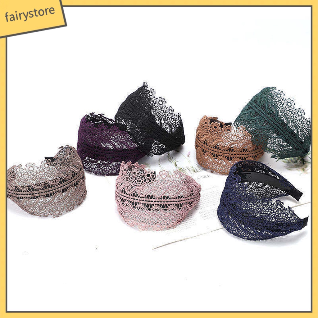 Băng Đô Ren Thêu Họa Tiết Có Răng Chống Trượt Phong Cách Retro Cho Nữ