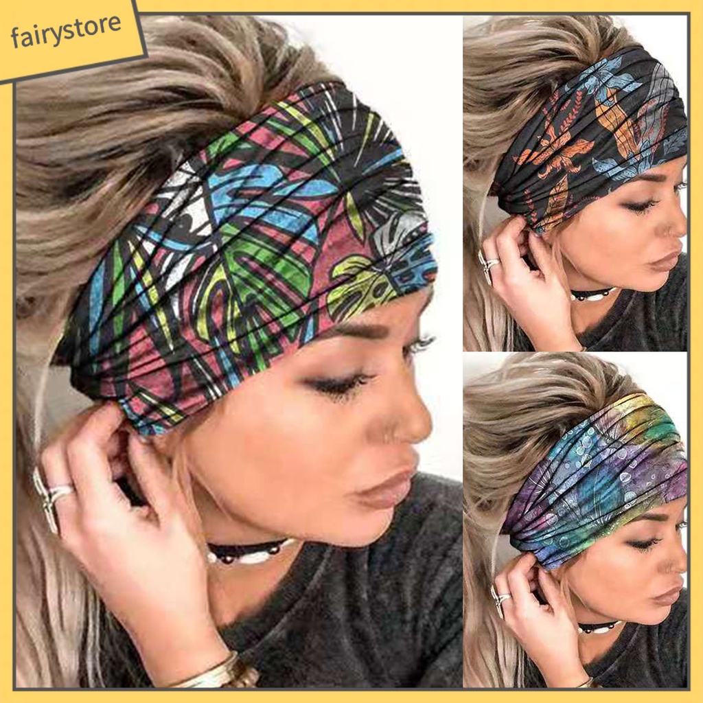 Băng Đô Cài Tóc In Họa Tiết Hoa Màu Sắc Tươi Sáng Thoải Mái Dùng Tập Yoga