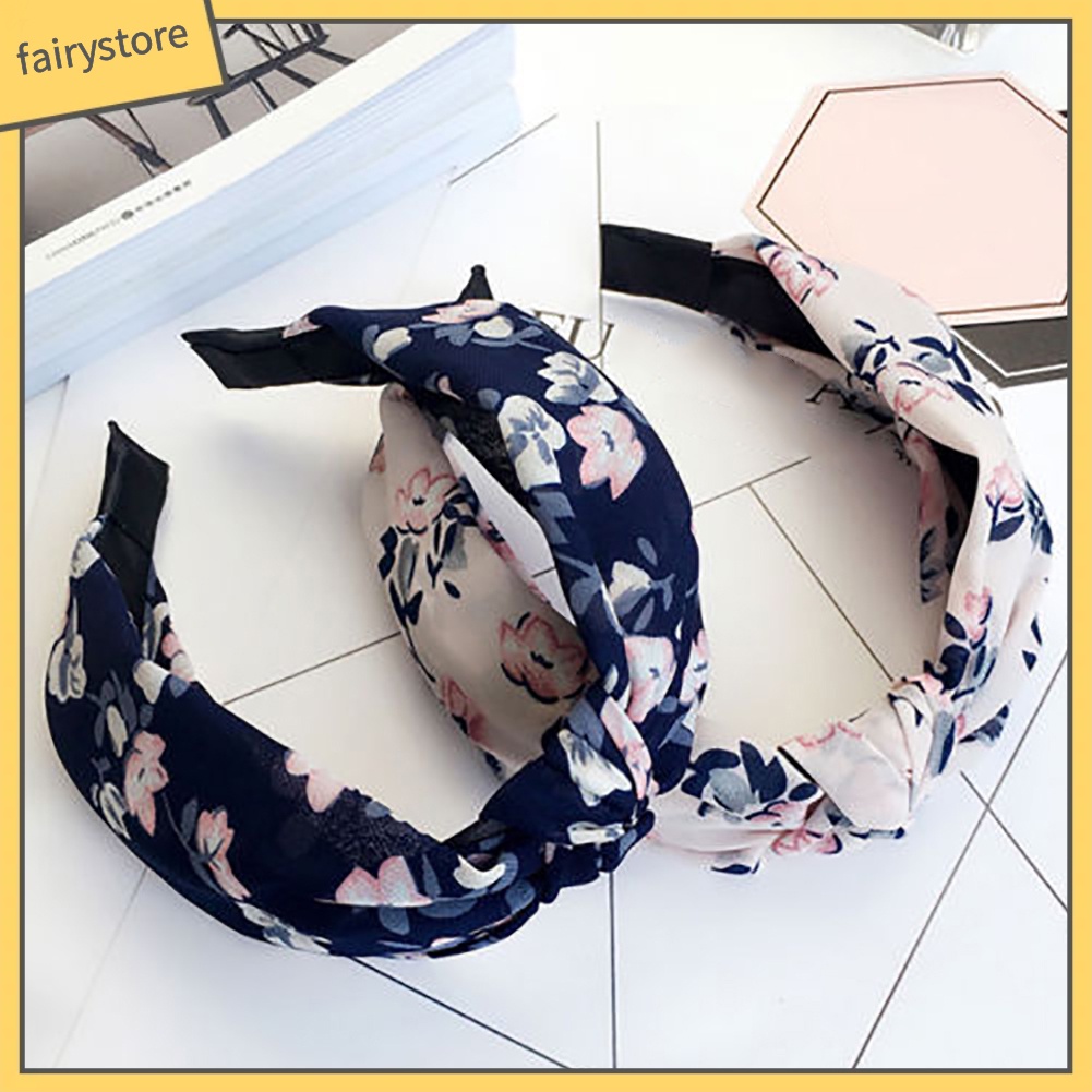 Băng Đô Thắt Nút Chéo Họa Tiết Hoa / Kẻ Sọc / Chấm Bi Thời Trang Cho Nữ