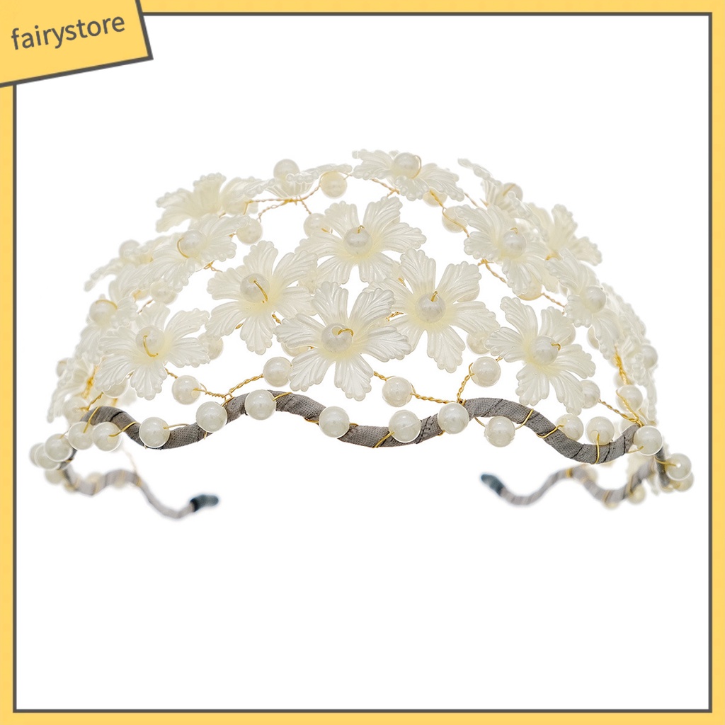 Băng Đô Cài Tóc Bản Rộng Co Giãn Chống Trượt Trang Trí Hoa Đính Ngọc Trai Giả Cho Nữ