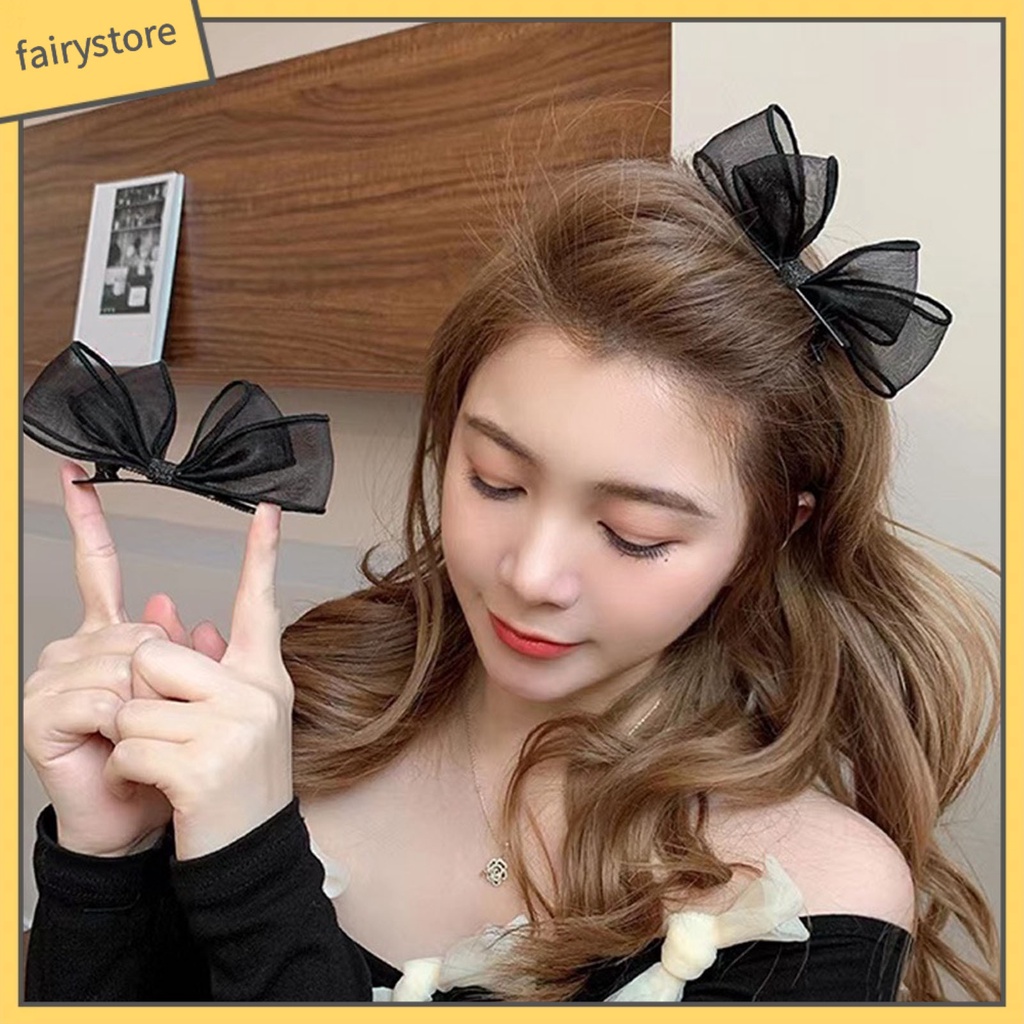 [FRO] Set 2 Kẹp Tóc Nơ Lưới Hai Lớp Chống Trượt Trọng Lượng Nhẹ Có Thể Tái Sử Dụng Trang Trí Tiệc Tùng Dành Cho Nữ