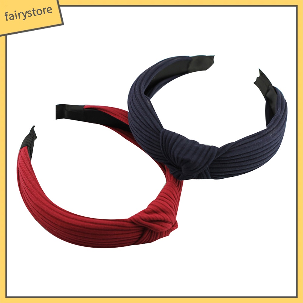 Băng Đô Cài Tóc Bản Rộng Thắt Nút Họa Tiết Kẻ Sọc Màu Trơn Thời Trang Cho Nữ