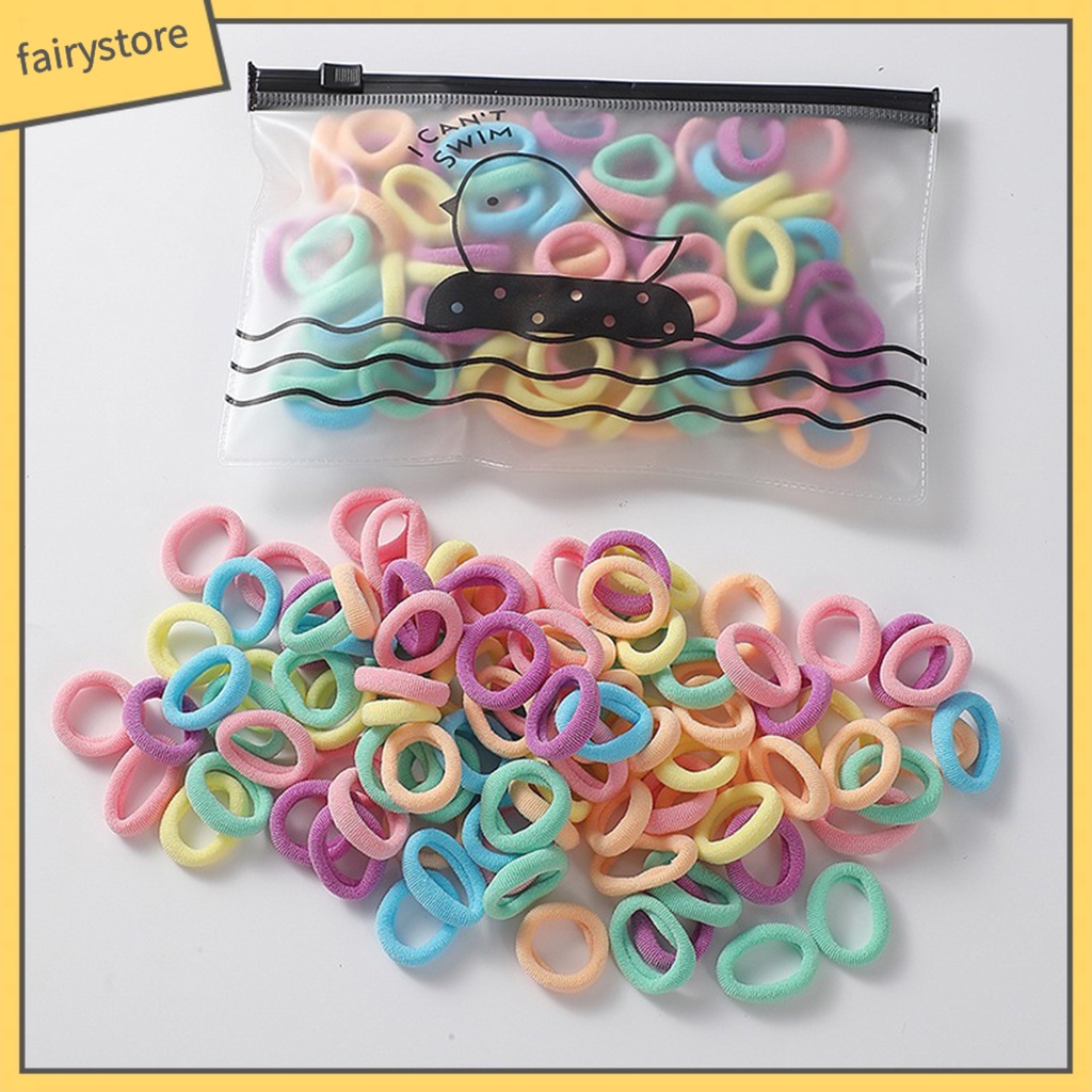 Set 100 Dây Cột Tóc Co Giãn Chống Rơi Màu Sắc Ngọt Ngào Cho Bé Gái