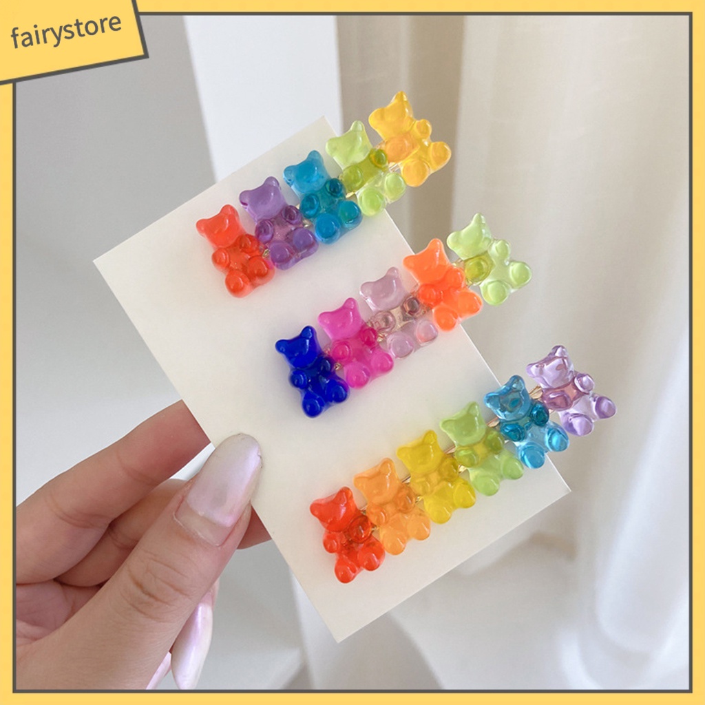 Kẹp Tóc Hình Gấu Bằng Nhựa Resin Nhiều Màu Sắc Xinh Xắn