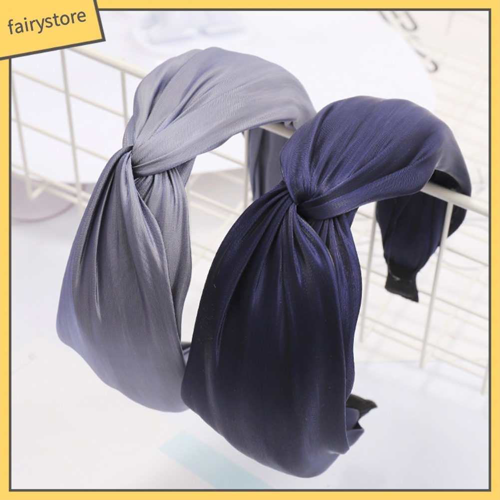 Băng Đô Cài Tóc Bản Rộng Thắt Nút Màu Sắc Trơn Cho Nữ