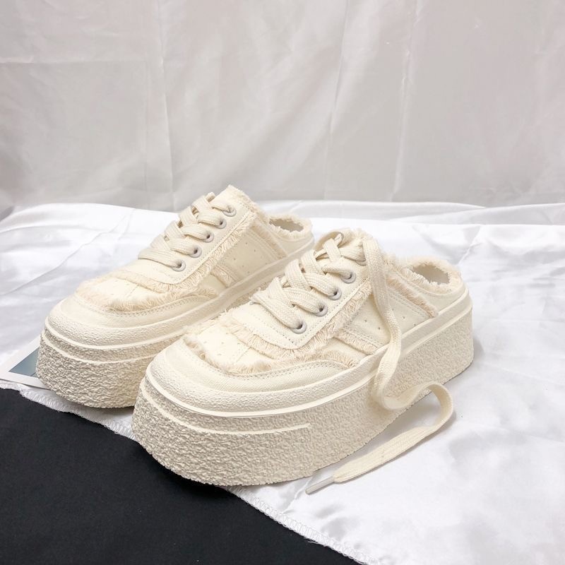 One more shoes⭐Giày Thể Thao Vải canvas Màu Đen Đế Dày Tăng Chiều Cao Thời Trang Cho Nữ