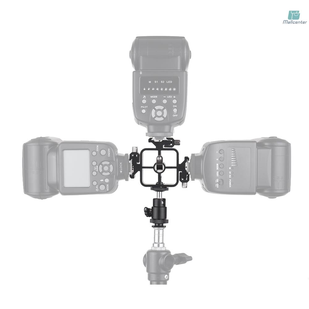 Triple Cold Shoe Mount Flash Speedlite Bracket Photography Umbrella Holder with Ballhead Adapter Phone Holders for Smartphone Flash LED Video Light Monitor Microphone