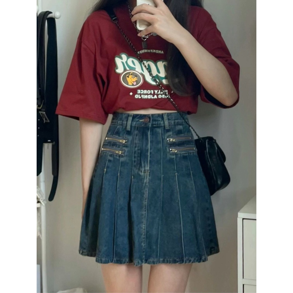 Y2k Chân Váy Jean Denim Chữ a Dáng Rộng Phong Cách Retro Mỹ Plus Size Thời Trang Mùa Hè 2023