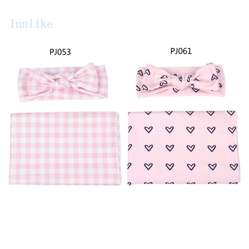 Chăn Quấn Kiêm Băng Đô Bằng Cotton Mềm In Họa Tiết Xinh Xắn Cho Bé Sơ Sinh