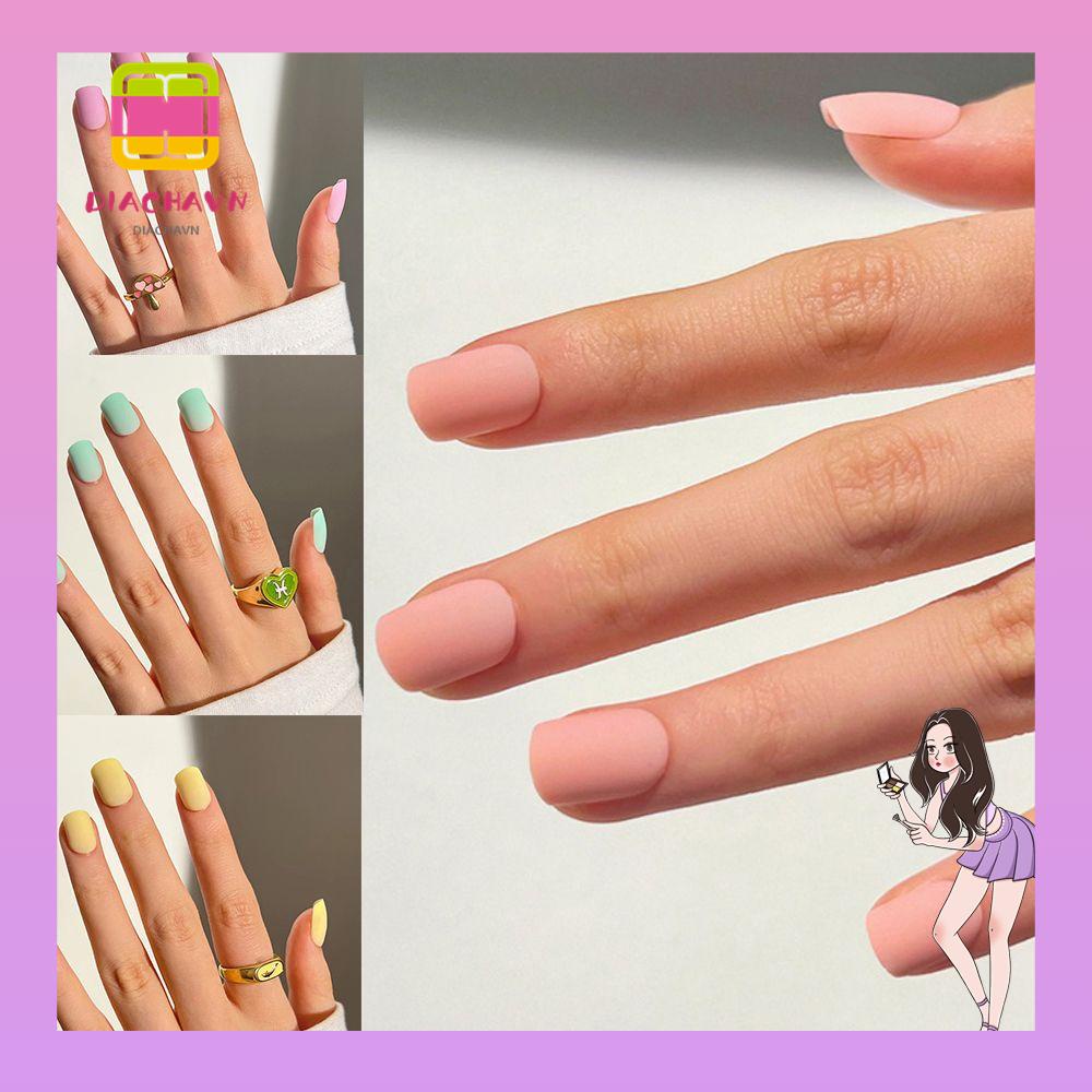 Bộ 24 Móng Tay Giả Che Phủ Toàn Diện Phong Cách Pháp|Miếng Dán Vuông Màu Sắc Xinh Xắn