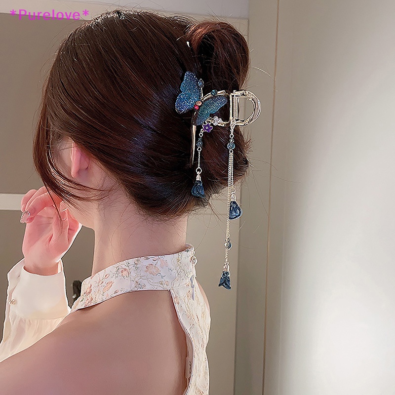 Kẹp Tóc Kim Loại Hình Bướm Đính Đá Pha Lê Phong Cách Hàn Quốc Cho Nữ Mới