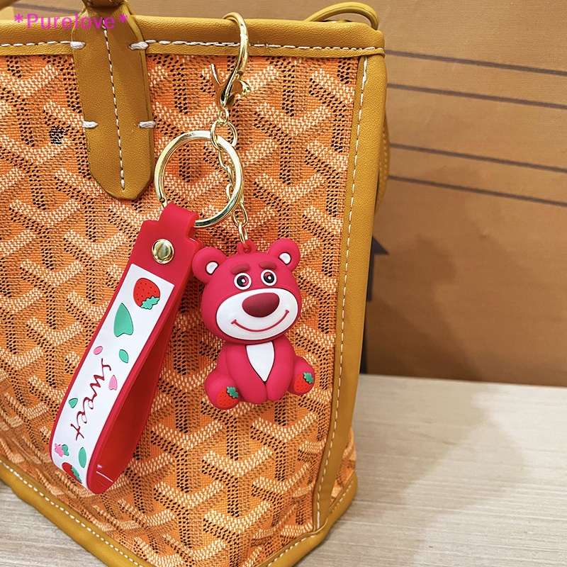 Móc Chìa Khóa Hình Gấu Và Dâu Tây Màu Hồng Dễ Thương Dùng Để Trang Trí Túi Xách Học Sinh Mới