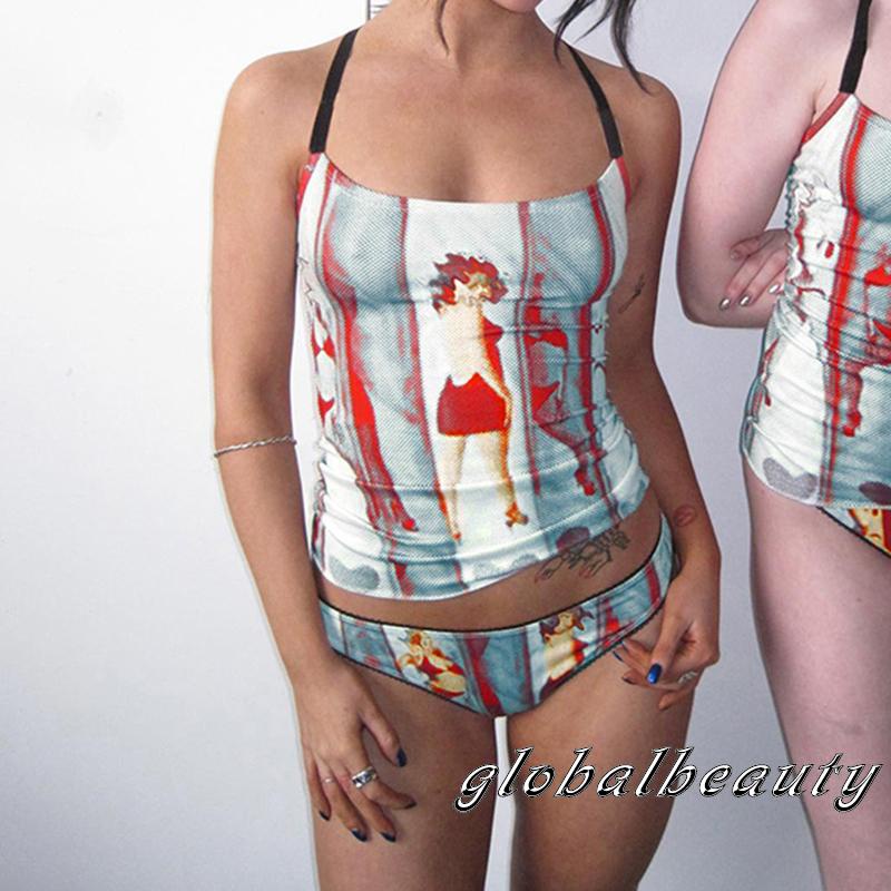 Áo Croptop Hai Dây Hở Lưng In Họa Tiết Phong Cách Retro Mùa Hè Dành Cho Nữ