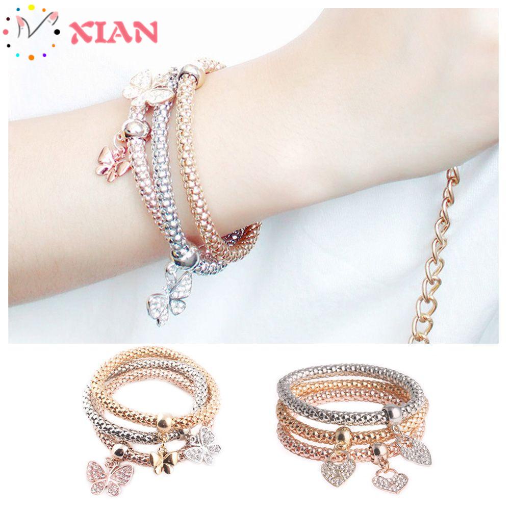 Bộ 3 Vòng Tay Nhiều Lớp XIANTIN Hình Bướm / Trái Tim