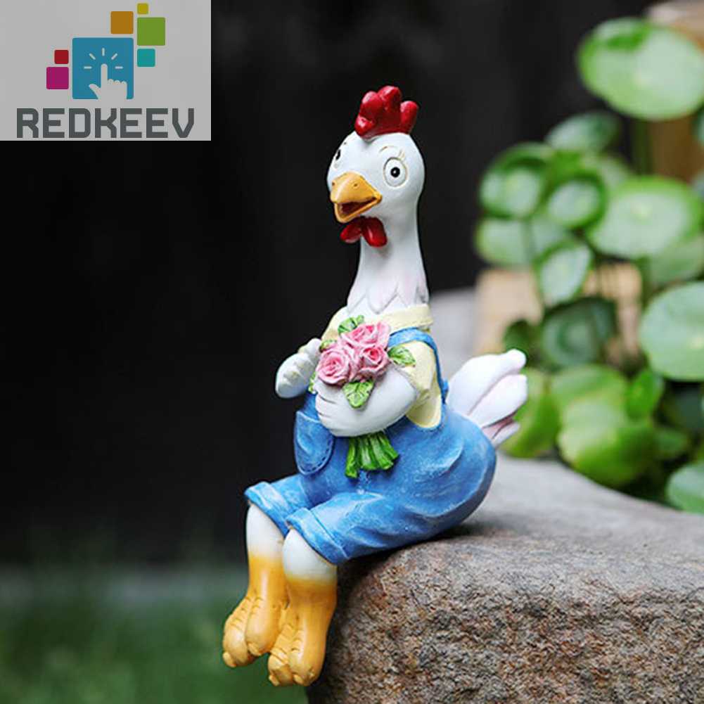 Mô Hình Cặp Đôi Gà Bằng Nhựa Resin Trang Trí Sân Vườn