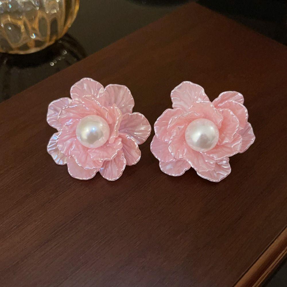 Bông Tai Hình Hoa Bằng Acrylic Màu Hồng Sang Trọng Thời Trang
