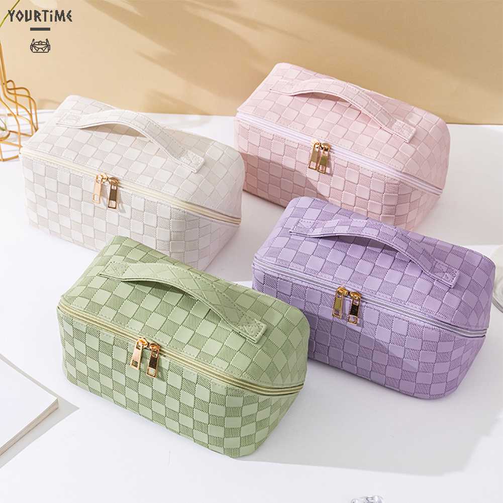 Túi Đựng Mỹ Phẩm Bằng Da PU Sức Chứa Lớn Họa Tiết Kẻ Sọc Thời Trang Mùa Hè Cho