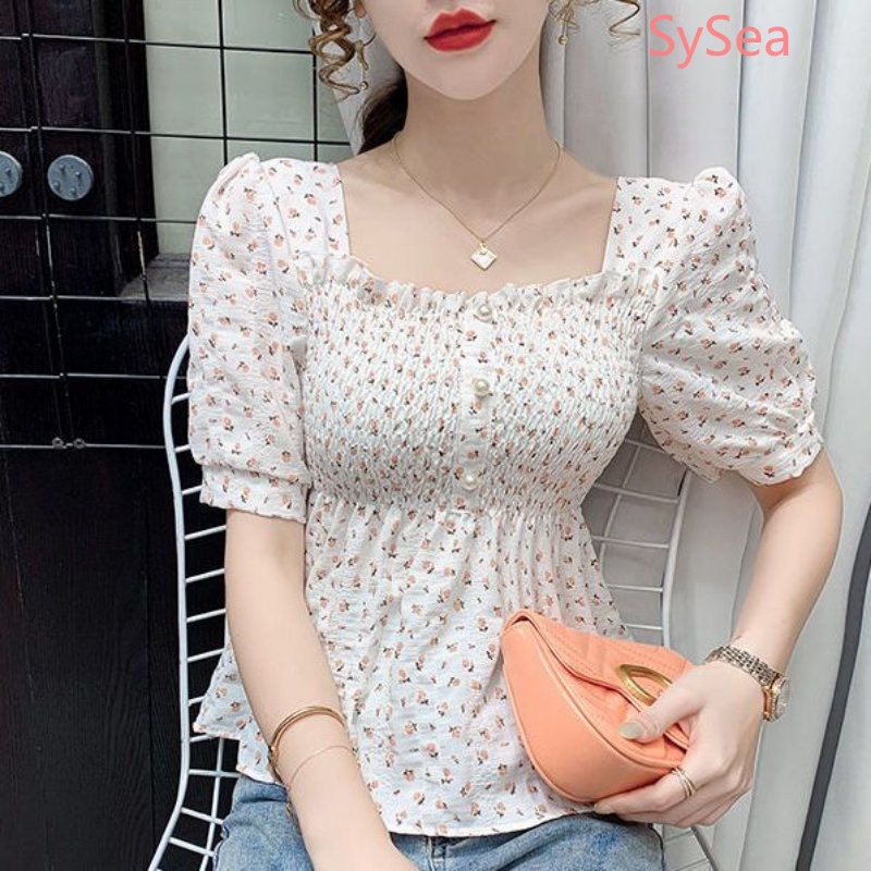 Áo Kiểu Cổ Vuông Họa Tiết Hoa Xinh Xắn Thời Trang Mùa Hè Cho Nữ